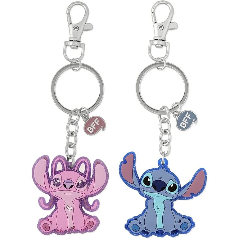 set of 2 angel & stitch disney keychains