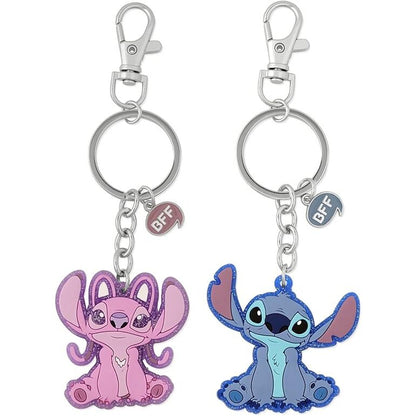 set of 2 angel & stitch disney keychains