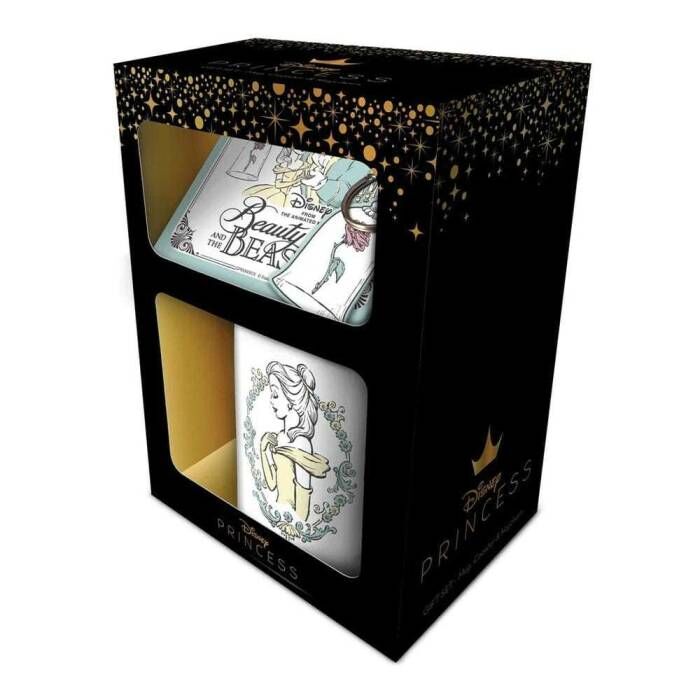 Conjunto Disney A Bela e a Fera: Caneca Chaveiro e Porta-Copos