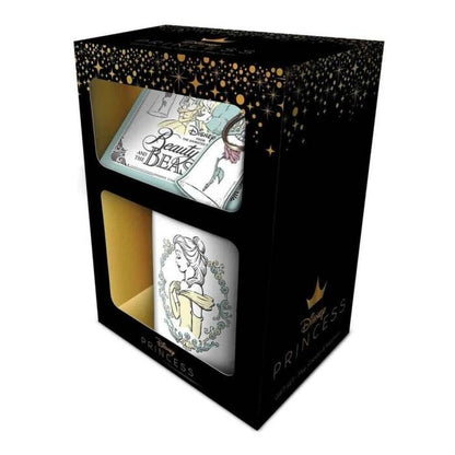 Conjunto Disney A Bela e a Fera: Caneca Chaveiro e Porta-Copos