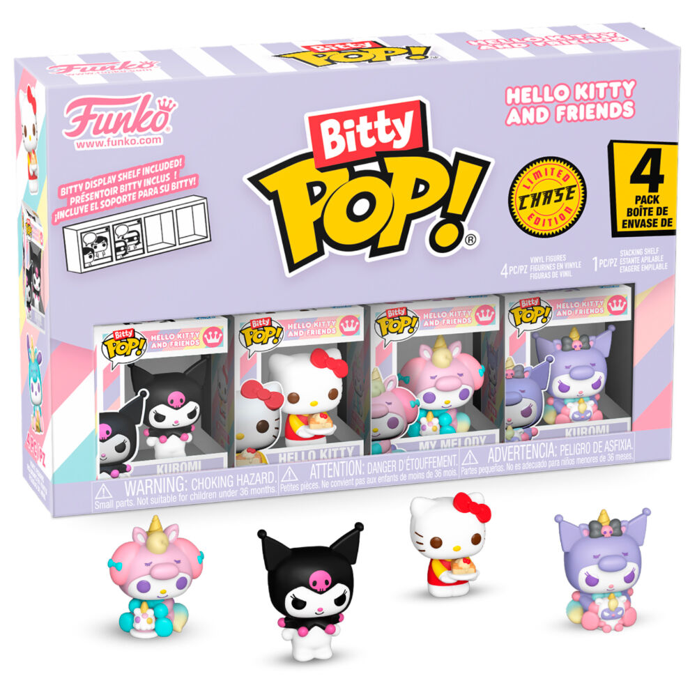blister of 4 bitty pop figures hello kitty and friends kuromi