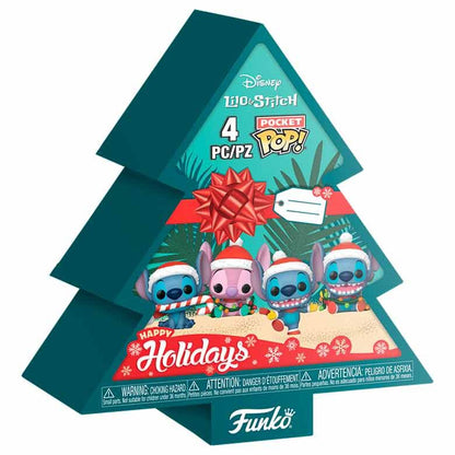 christmas tree with 4 pocket pop disney stitch figures