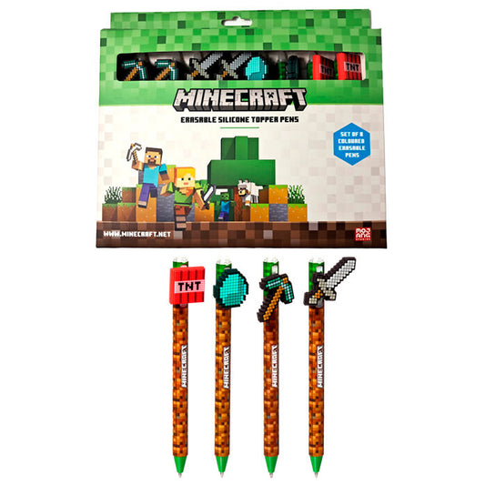 Blister pack of 8 erasable colored Minecraft pens
