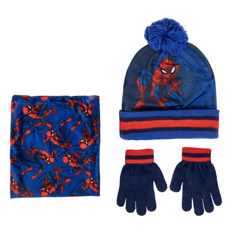 spiderman marvel hat  gloves  and neck warmer set