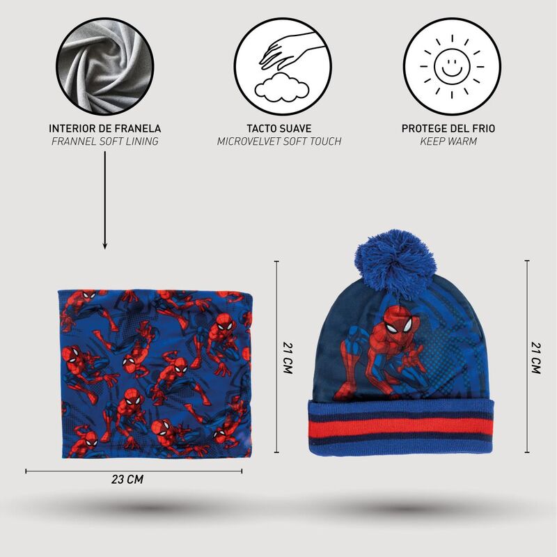 Spiderman Marvel hat, gloves, and neck warmer set