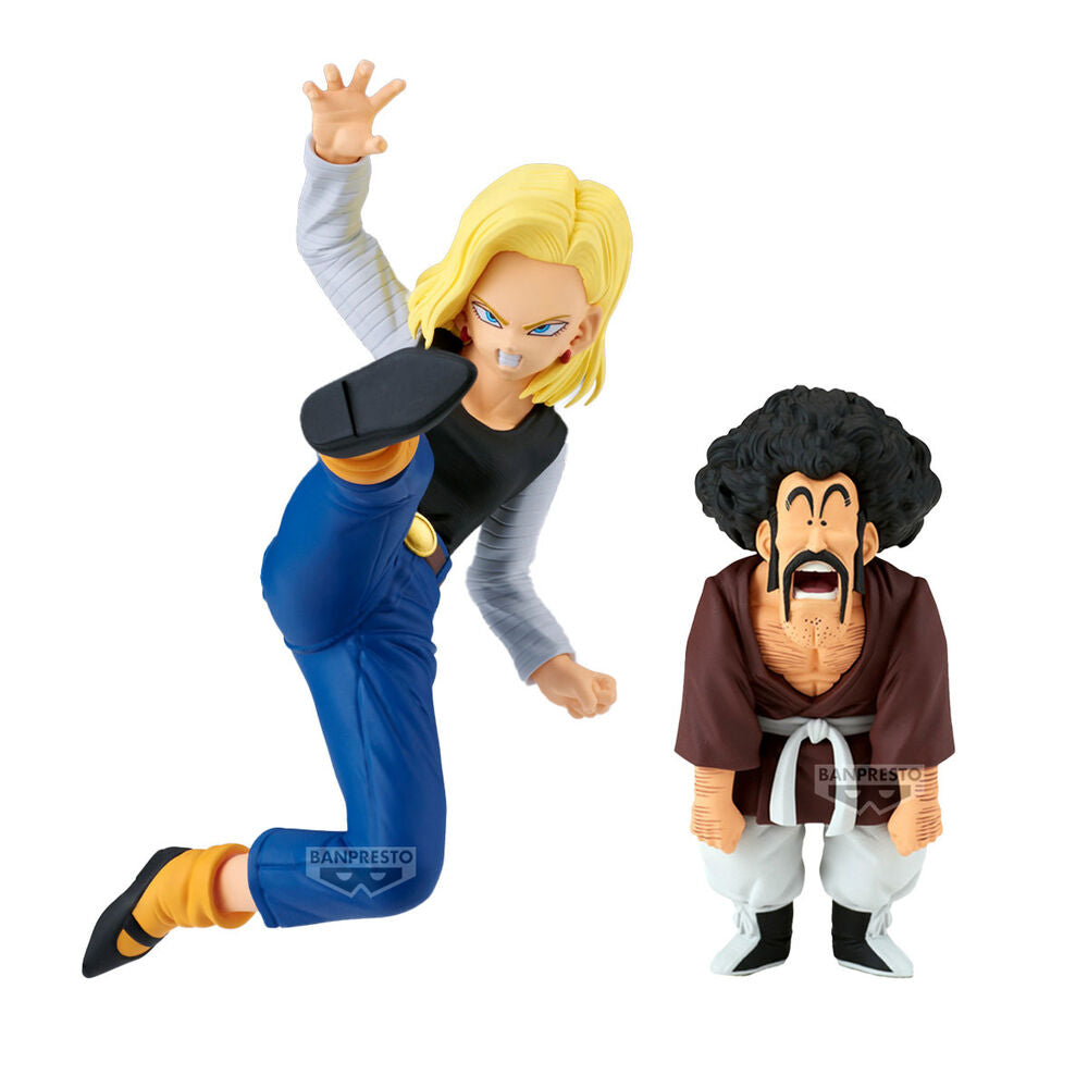 set 2 figures android 18 & mr satan match makers dragon ball z 11 8cm