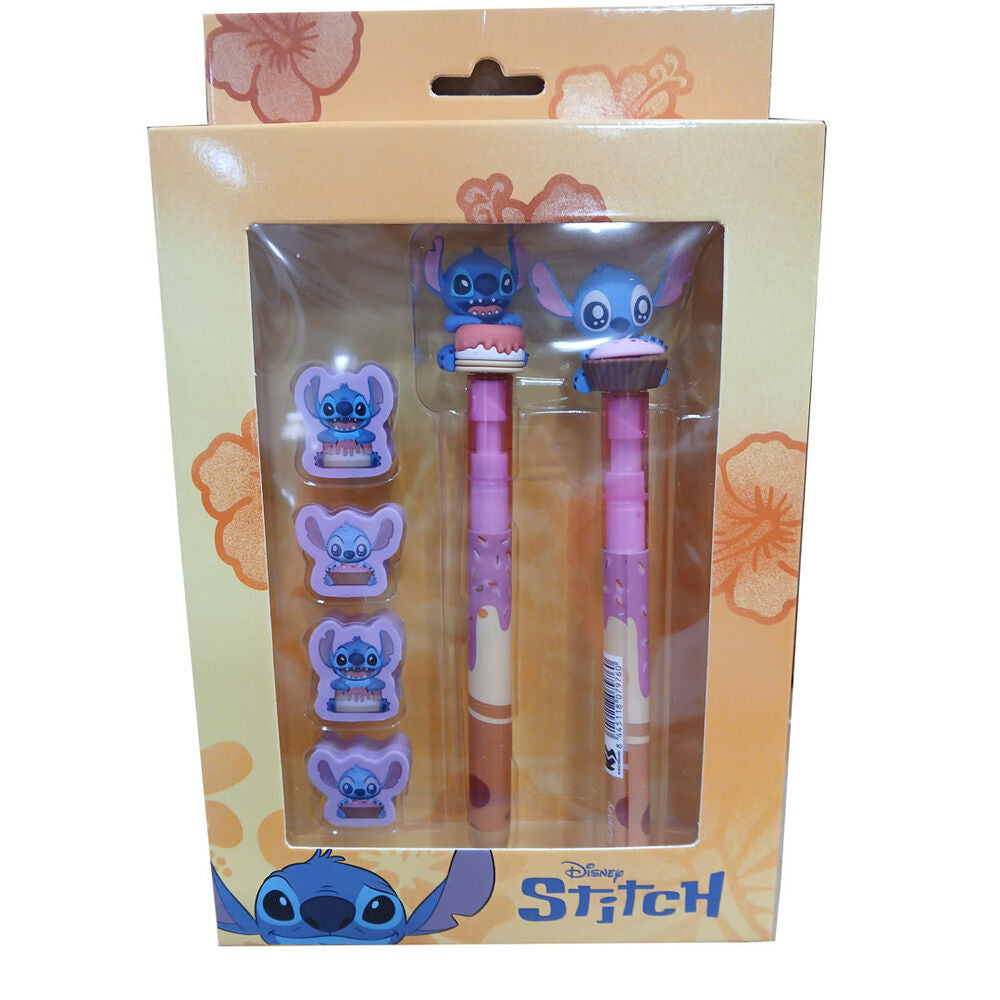 blister pack: pen  pencil  4 erasers  stitch disney