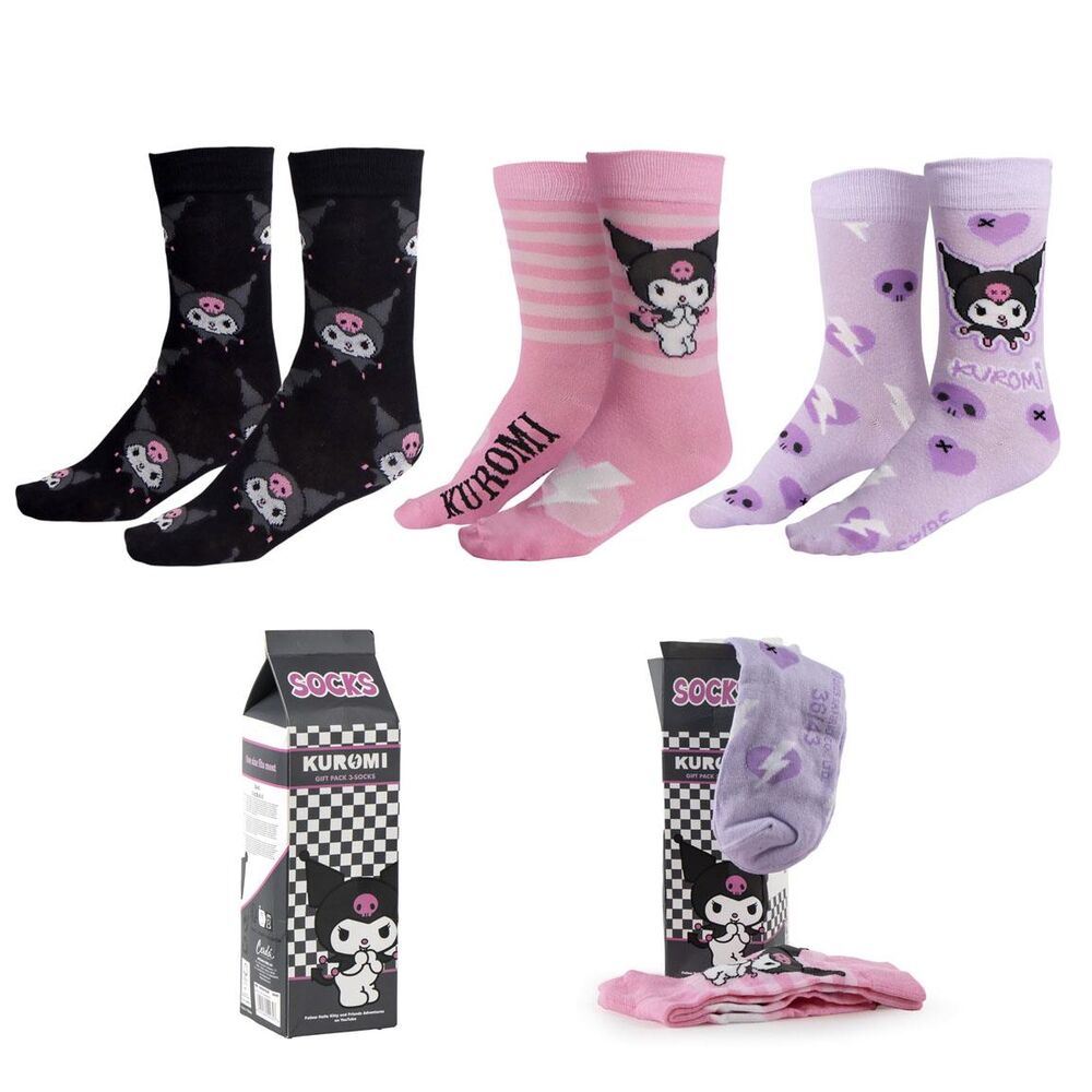 set of 3 kuromi hello kitty adult socks