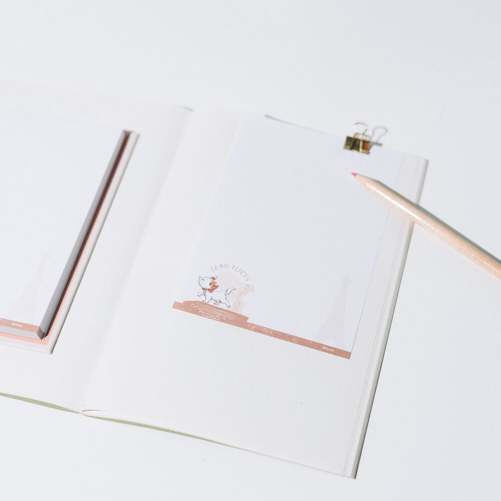 A6 notebook with sticky notes, Bonjour Marie, The Aristocats Disney