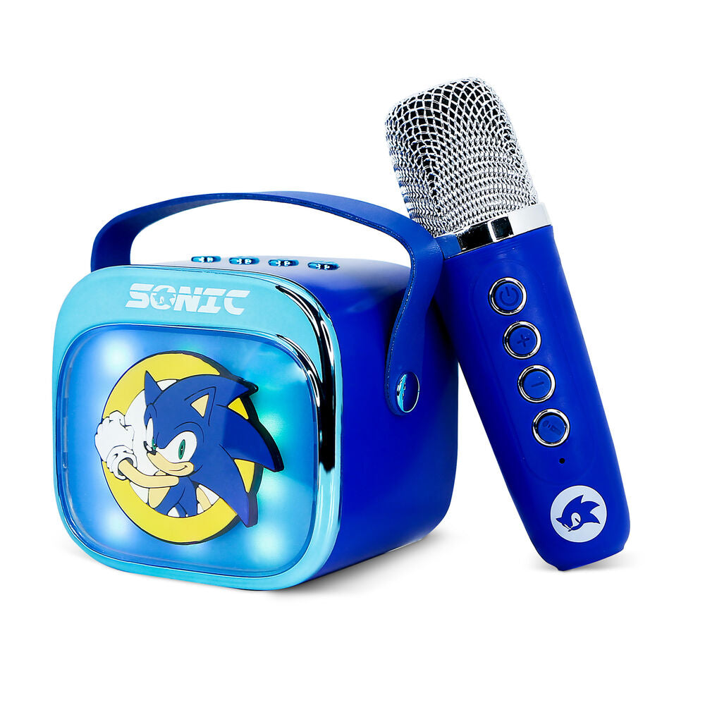 Caixa de som e microfone de karaokê com LED do Sonic the Hedgehog