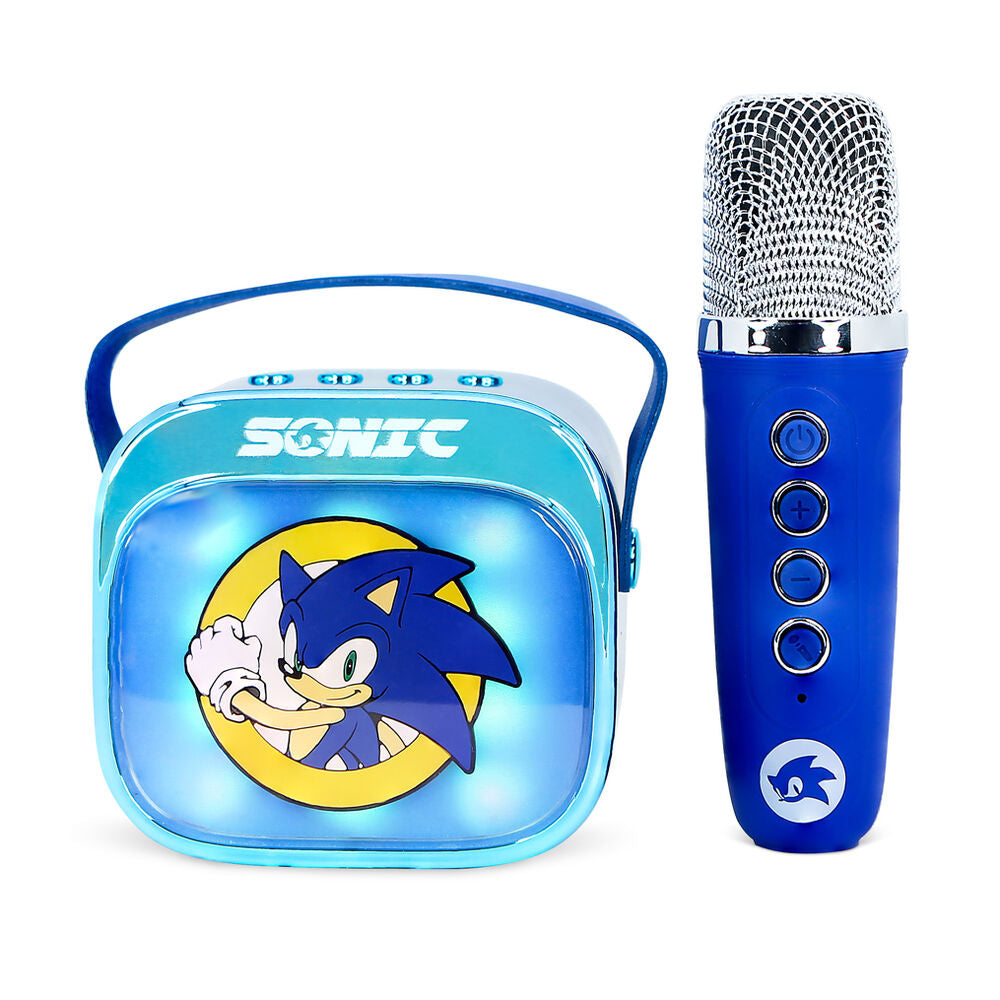 Caixa de som e microfone de karaokê com LED do Sonic the Hedgehog