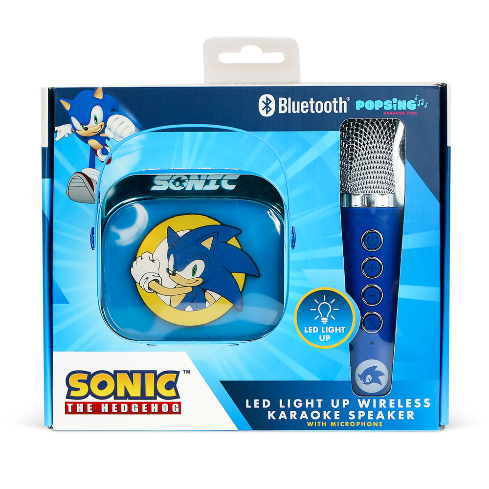 Caixa de som e microfone de karaokê com LED do Sonic the Hedgehog