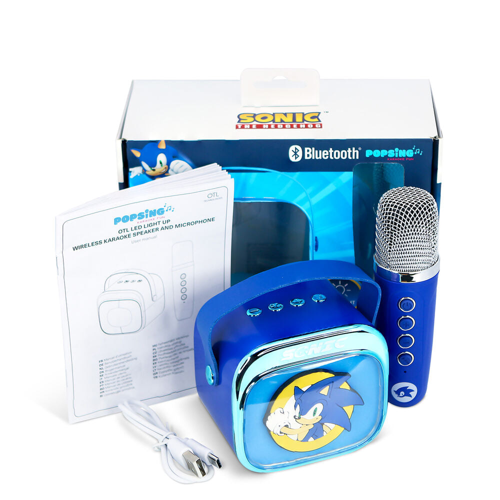 Caixa de som e microfone de karaokê com LED do Sonic the Hedgehog
