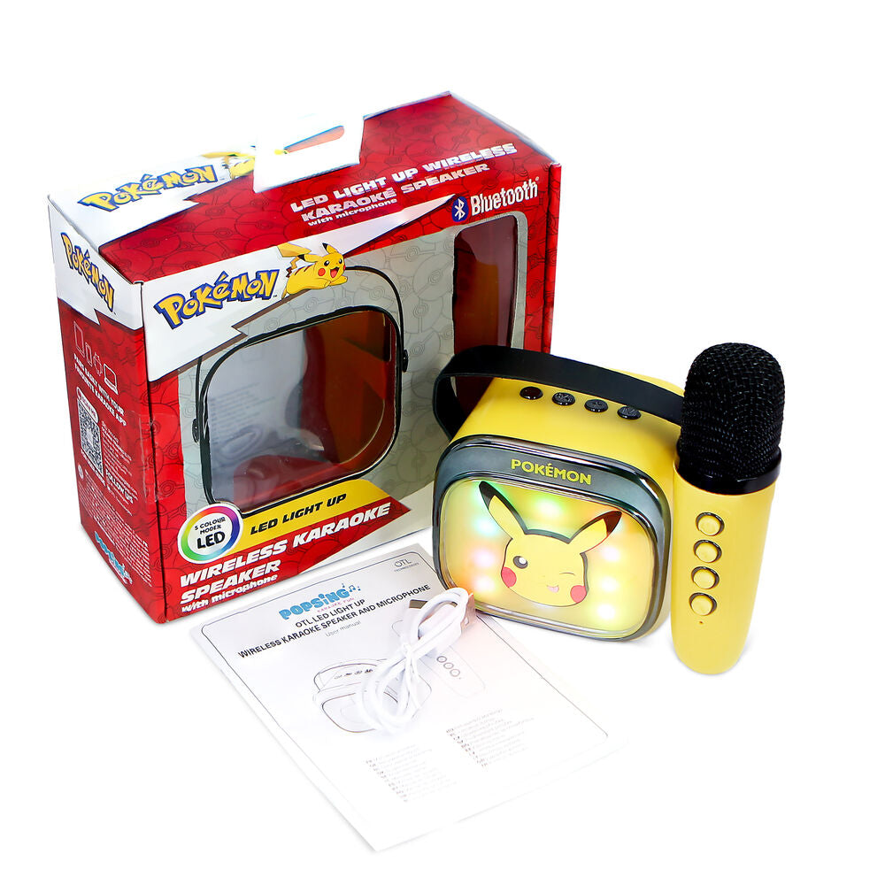 Caixa de som e microfone de karaokê LED do Pikachu Pokémon