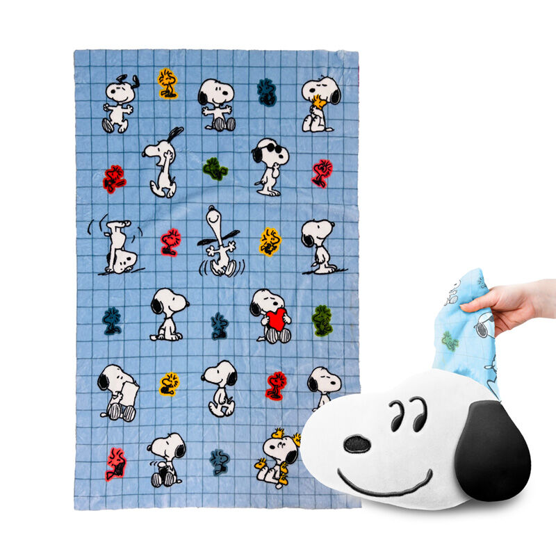 snoopy & woodstock 2 in 1 travel pillow and blanket