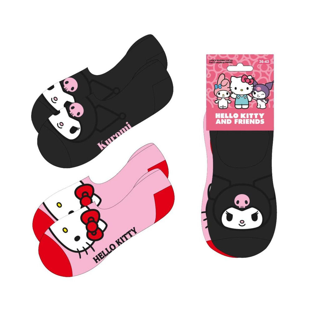 Set of 2 pairs of Kuromi Hello Kitty adult socks