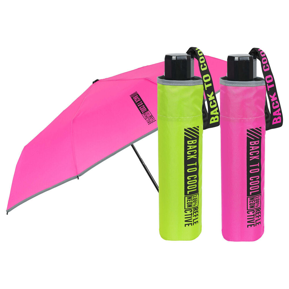 manual folding umbrella  fuchsia and green  50cm  assorted