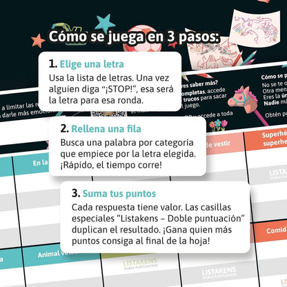 Lists Lists and Listakens Junior board game (Spanish)