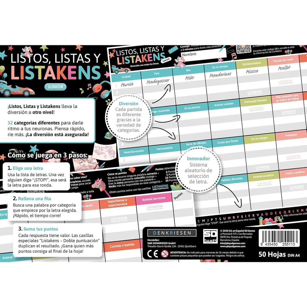 Lists Lists and Listakens Junior board game (Spanish)