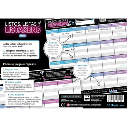 Jogo de tabuleiro Listas e Listakens Party em espanhol