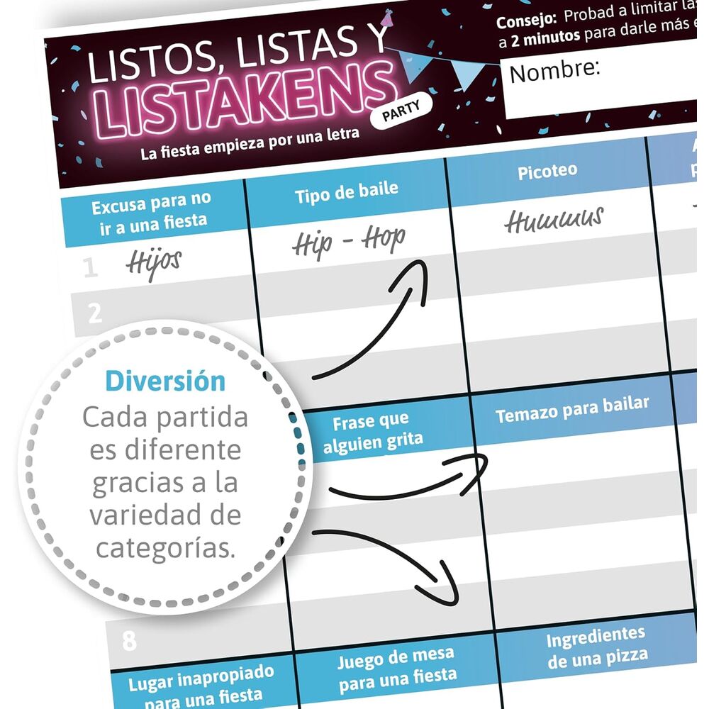 Jogo de tabuleiro Listas e Listakens Party em espanhol