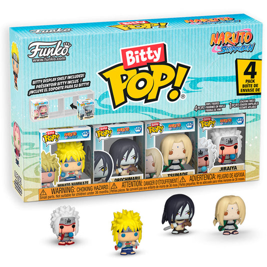 Cartela com 4 figuras sortidas Bitty POP de Naruto Shippuden.