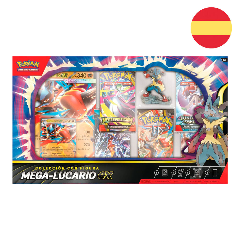 mega lucario ex pokemon cards blister pack (spanish)