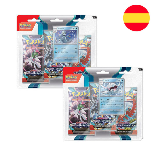 blister pack of 3 booster packs  paradoxical gap pokemon assortment (spanish)