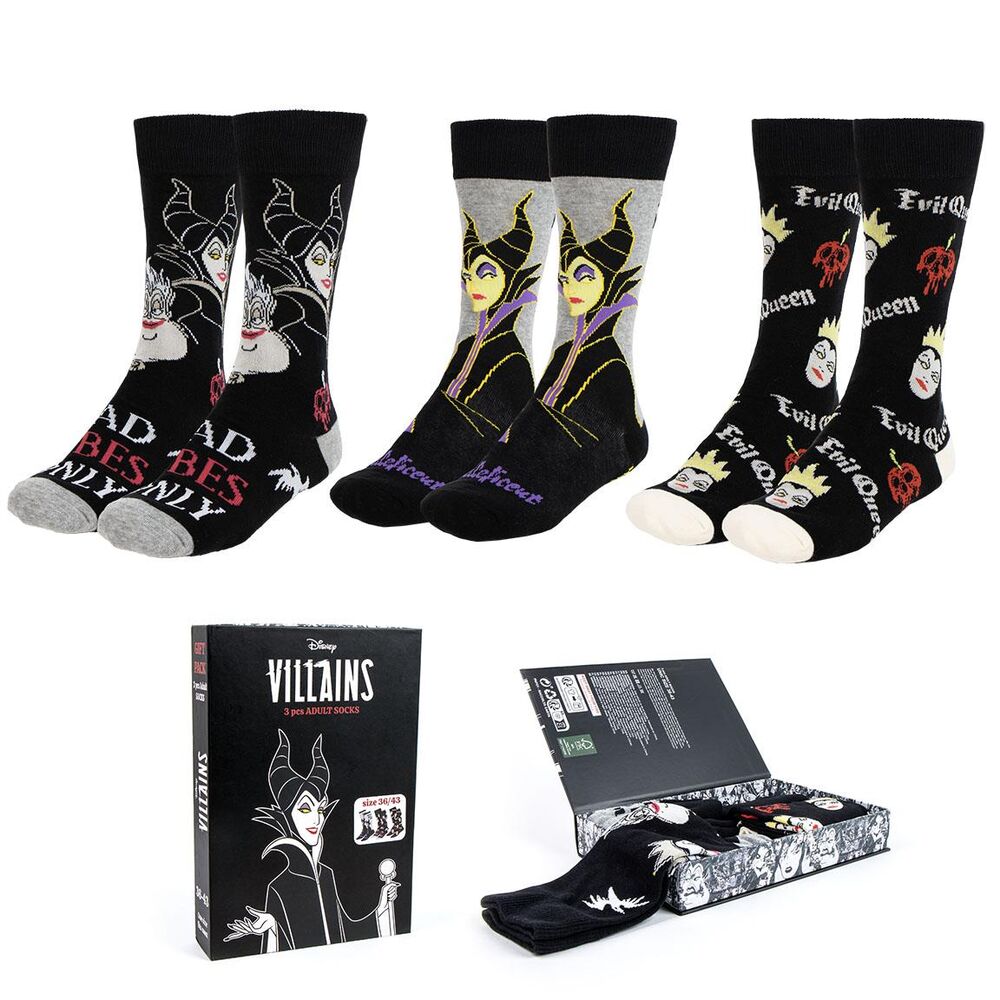 set of 3 disney villains adult socks