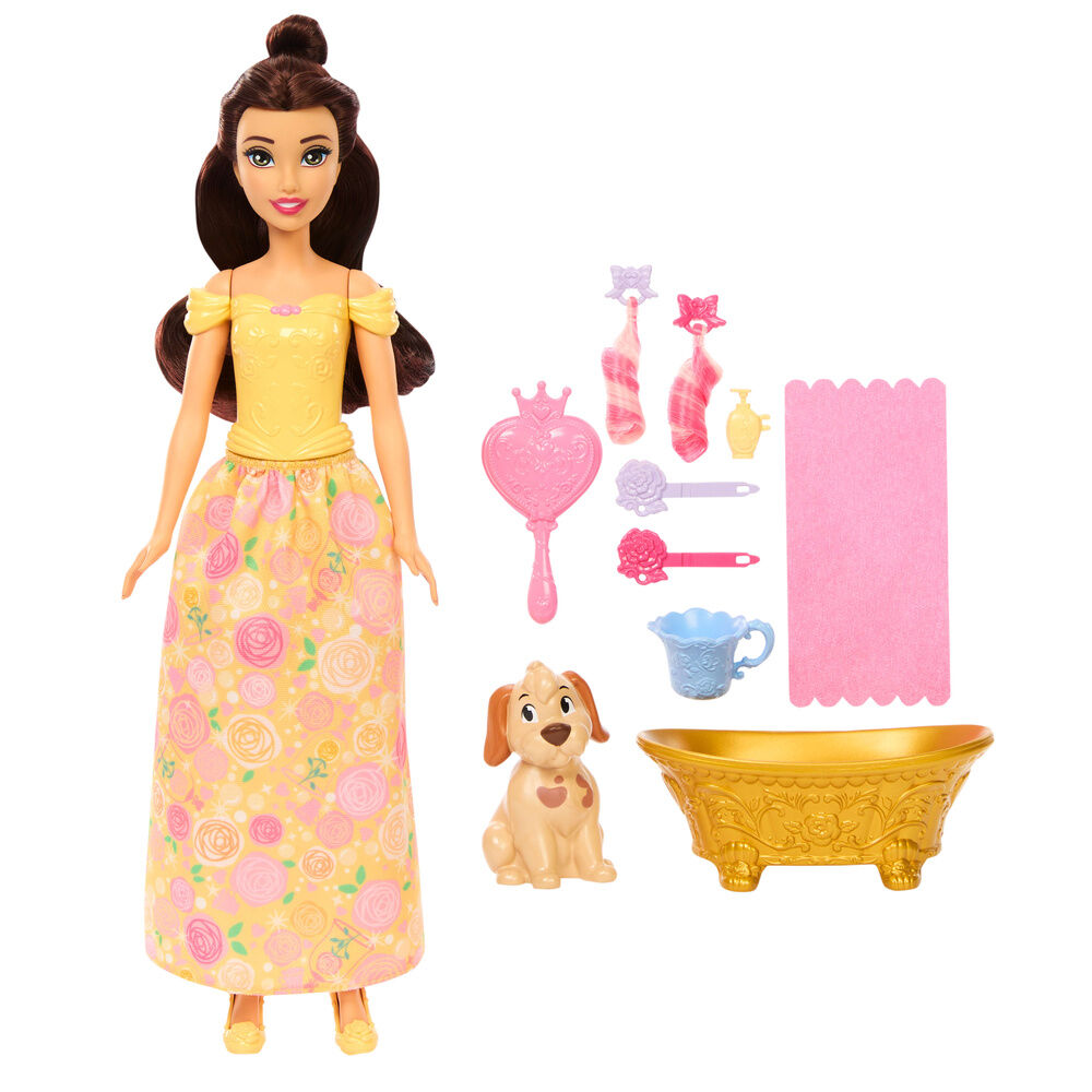 belle doll bathes and brushes the puppy from disney's beauty and the beast