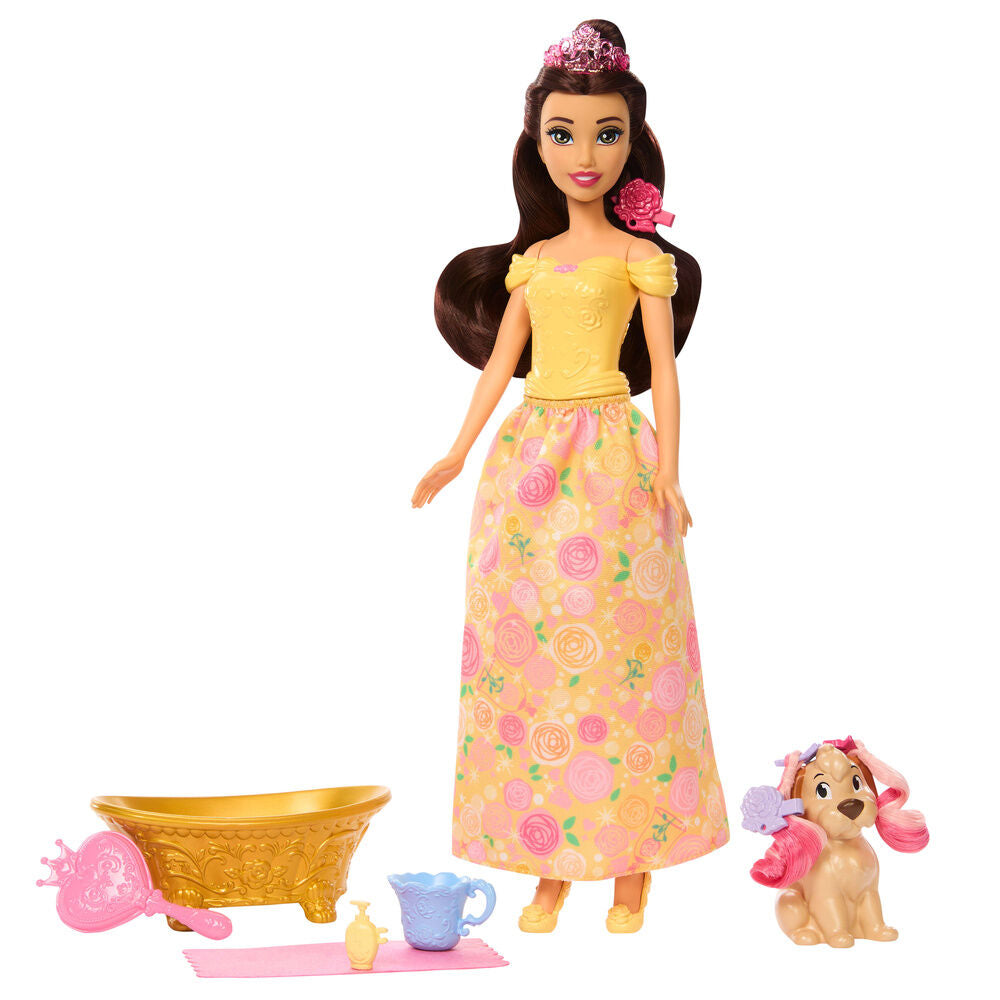 Belle Puppe badet und bürstet den Welpen aus Disneys Die Schöne und das Biest