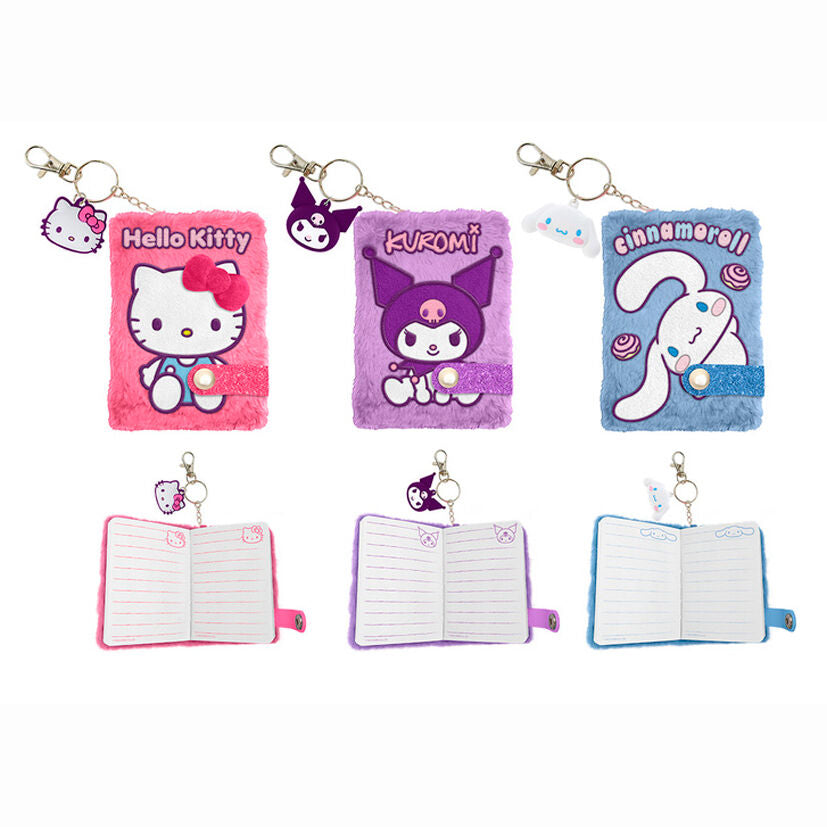 a7 notebook with assorted hello kitty and friends plush toys