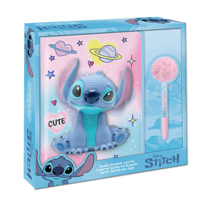 squshy notebook  stitch disney pompom pen