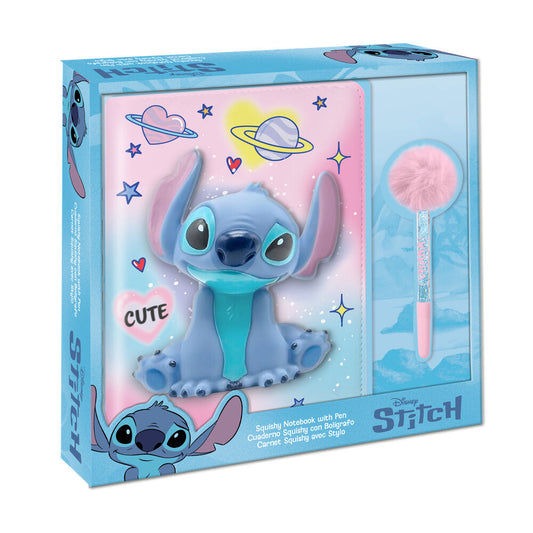 squshy notebook  stitch disney pompom pen