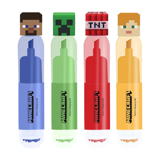 Blister pack of 4 highlighters with Minecraft logo