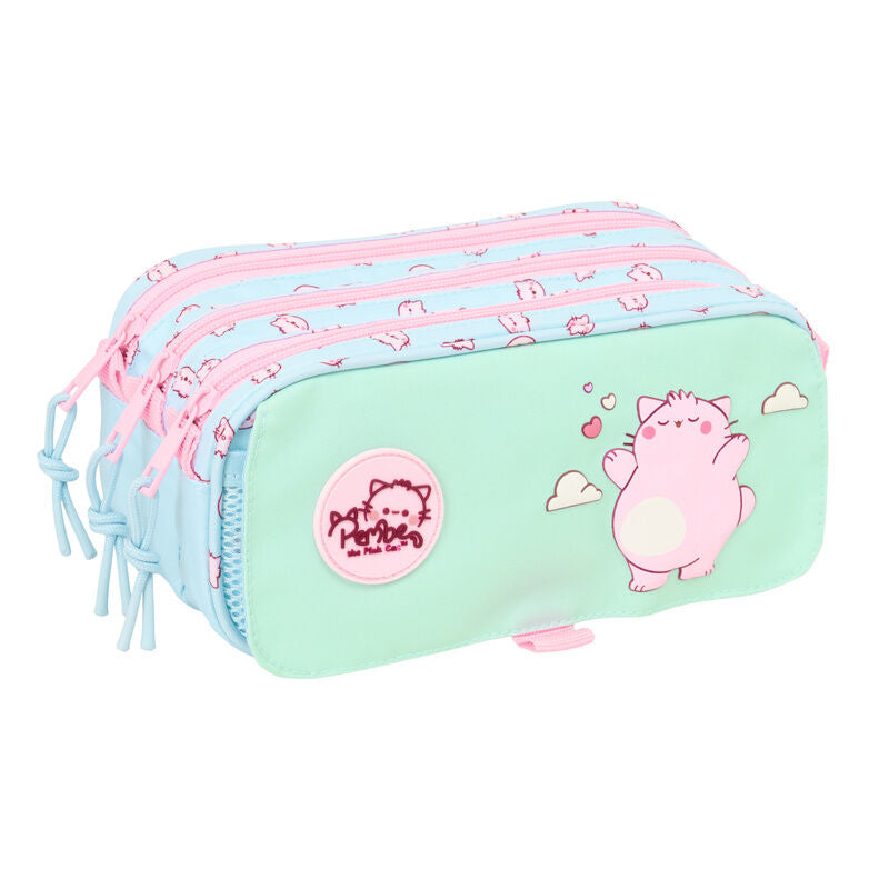 pembe the pink cat triple pencil case