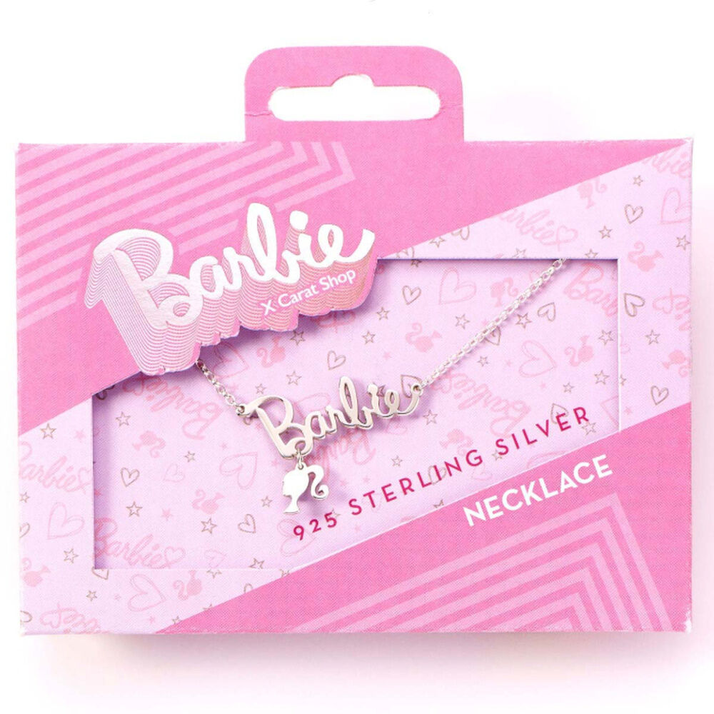 silhouette barbie silver name logo pendant