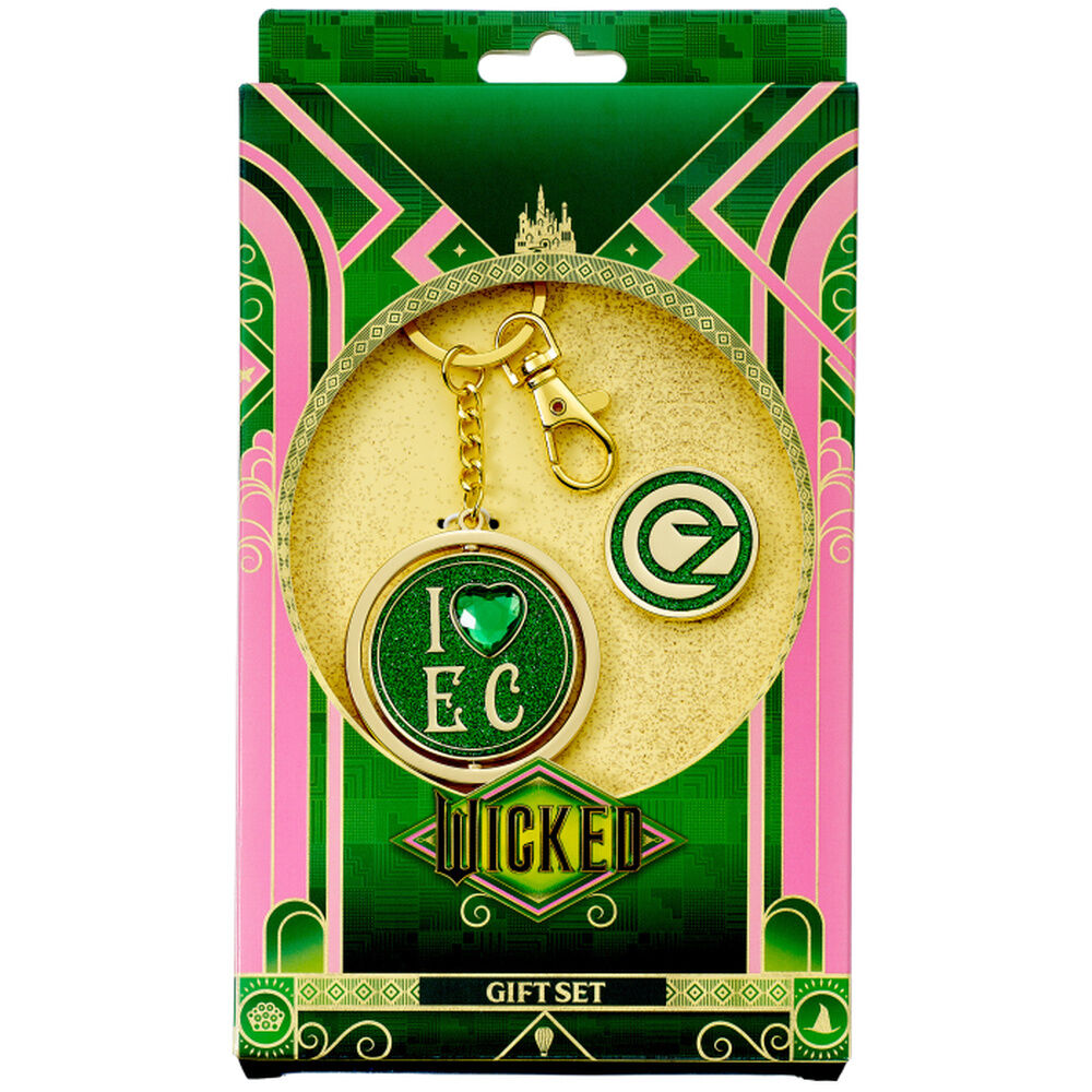 gift set keychain  pin i love emerald city keyring oz logo wicked