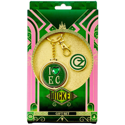 gift set keychain  pin i love emerald city keyring oz logo wicked