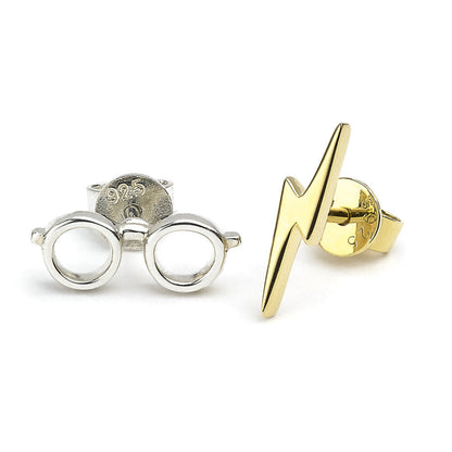 lightning bolt & glasses harry potter earrings  silver gold plated