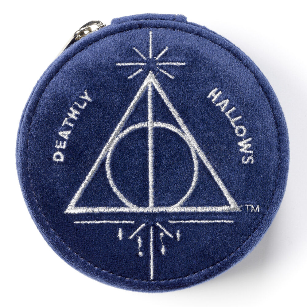 Caixa de joias de veludo inspirada nas Relíquias da Morte de Harry Potter