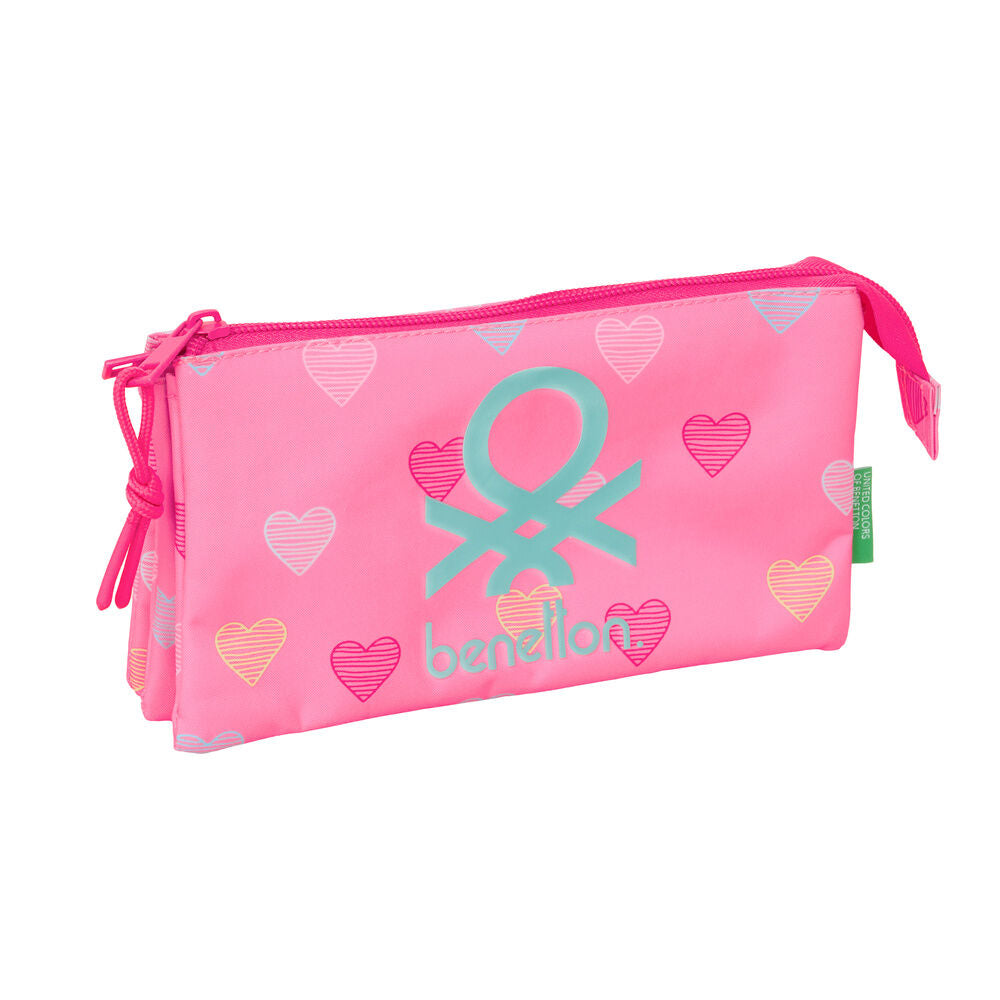 Heart Benetton triple pencil case