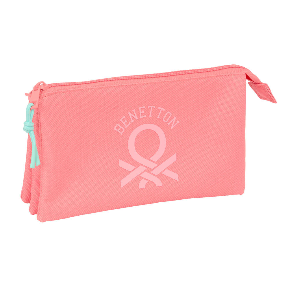 coral benetton triple pencil case