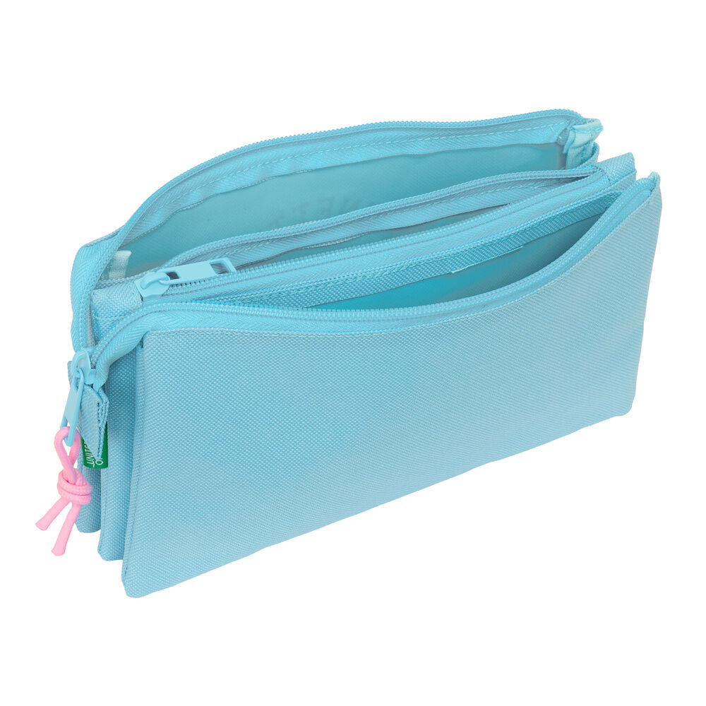 Trousse à crayons Benetton triple bleu clair