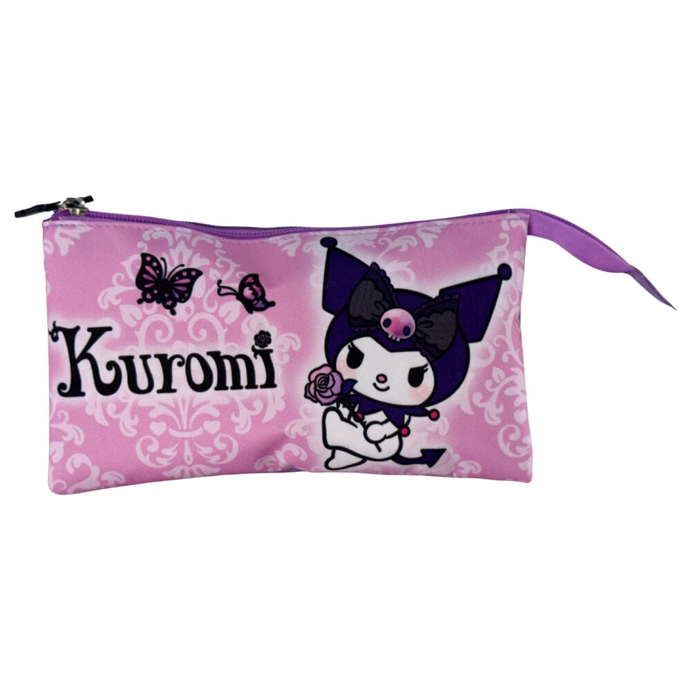 Purple Kuromi Hello Kitty triple pencil case