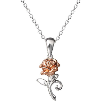 Disney Beauty and the Beast Rose Pendant in Silver