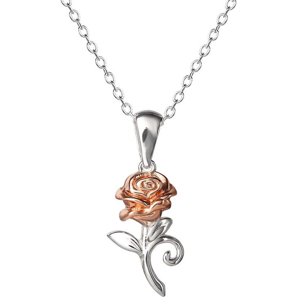 Disney Beauty and the Beast Rose Pendant in Silver