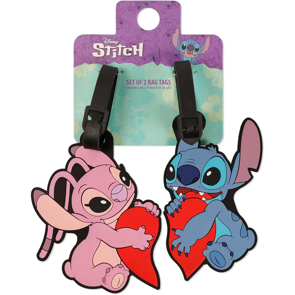 set of 2 angel & stitch disney luggage tags