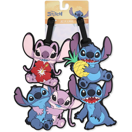 set of 4 angel & stitch disney luggage tags