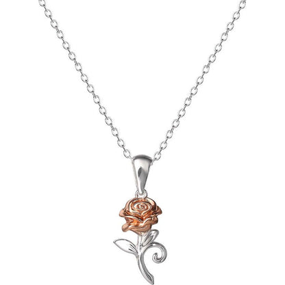 Disney Beauty and the Beast Rose Pendant in Silver